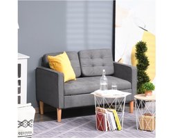 2-Zits Stoffen Bankstel Dubbele Bank Afneembare Kussens Rubberhout Katoen Grijs 117 x 62 x 78 cm