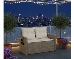 2-zits Tuinbank met Kussens en Inklapbare Tafel – Beige Polyrotan, Comfortabele Loveseat voor Buiten – Duurzaam, Weerbestendig en Onderhoudsvriendelijk Tuinmeubel Urbanhome