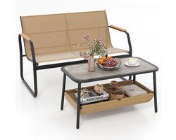 2-Zits Tuinbank met Salontafel – Balkonmeubelset van Textiel met 2 Opbergvakken – Compacte Zitgroep voor Tuin, Balkon of Terras