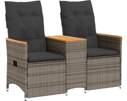 2-zits tuinbank met tafel - Grijs & Verstelbaar Tuinbank - Lounge Bank - Buitentijdbank - Tuinset - Terrasset - Relaxstoel - Loungestoel - Outdoor Furniture - Garden Set
