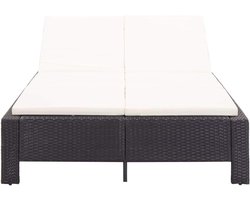 2-zits zonnebed, zwart, met kussen, 2-persoons zonnebed van weerbestendig PE-rotan en gepoedercoat staal, verstelbare rugleuningen, inclusief 2 dikke kussens