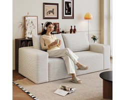 2-Zitsbank - 180×90×83 cm - Diepe Zit - zonder Montage - Ribstof - Crèmewit