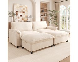 2-Zitsbank, Comfortabele Woonkamerbank in U-vorm, Modulaire Cloud Hoekbank, Diepe Zit, Extra Grote Cloud Bank met 2 Verplaatsbare Voetenbankjes, Hoge Rugleuning-Beige
