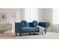 2-Zitsbank Fluweel Blauw 145x77x70 cm – Industrialhome Luxe Loveseat met Kussens – Comfortabele Moderne Zitbank voor Woonkamer – Elegante Twee Zits Bank van Hoge Kwaliteit