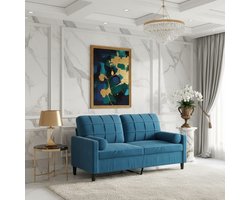 2-Zitsbank Fluweel Blauw met Sierkussens 140 cm – Luxe Loveseat met Metalen Frame, Comfortabele Moderne Zitbank voor Woonkamer – Stijlvolle Tweezits Bank Elegant Design – Novihome