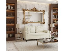 2-Zitsbank Fluweel Crèmekleurig met Sierkussens 140 cm – Luxe Loveseat met Metalen Frame, Comfortabele Moderne Zitbank voor Woonkamer – Stijlvolle Tweezits Bank Elegant Design – Novihome