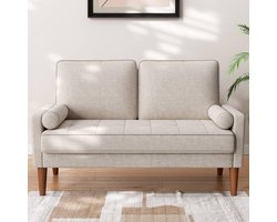 2-zitsbank Industrialhome Bergen – Moderne Stoffen Bank met 2 Sierkussens – Asbeige – Compacte Tweezitsbank met Armleuningen – Comfortabele Kleine Bank voor Woonkamer, Appartement of Kantoor – 121x77x87 cm