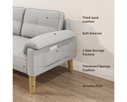 2-zitsbank Industrialhome CozyLounge™ – Moderne stoffen loveseat met armleuningen & zijvak – Compacte Scandinavische bank 145 cm – Lichtgrijs – Comfortabel, duurzaam & eenvoudig te monteren – Voor woonkamer, slaapkamer, kantoor & kleine ruimtes