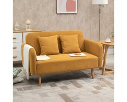 2-zitsbank loveseat fluweel – compacte sofa met sierkussens voor kleine ruimtes – moderne bank voor woonkamer & slaapkamer – geel – 130 x 70 x 80 cm – Pauwhome