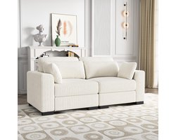 2-zitsbank met chaise longue – Moderne corduroy hoekbank – Comfortabele modulaire bank voor woonkamer & slaapkamer – Beige tweezitsbank met armleuningen – Industrieel design – Industrialhome Luxe Comfort Sofa A2