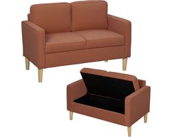 2-Zitsbank met Opbergruimte 117 x 63 x 79 cm, Oranje , Polyester, Tweezitsbank, Kleine Bank, Loveseat, Gestoffeerde Bank, Corduroy Bekleding, Afneembare Rugkussens, Schuimvulling, Houten Poten, Verborgen Opbergvak, Voor Woonkamer en Slaapkamer