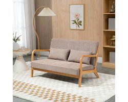 2-Zitsbank – Tweezitsbank – Bankje – Compacte Sofa – Retro Sofa – Lichtgrijs Fluweel – Rubberen Houten Frame – Inclusief Comfortkussens