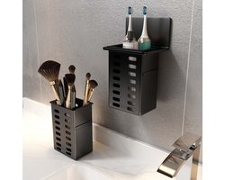 2 zwarte badkamerplanken - Boorvrije wandopbergrekken voor toilet, douche, wastafel en kleine spullen/gereedschap