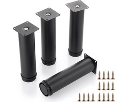 20 cm, 4 stuks meubelpoten van roestvrij staal, kastpoten, poten voor stoelen, tafel, kast en bank, meubelpoten, eenvoudige montage, rond (zwart)
