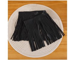 20 cm Franjeband van kunstleer voor decoratie en knutselen - Zwart PU-leder met dubbelzijdige kwastinzet