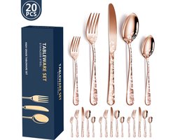 20-delig roestvrijstalen bestek - serviesset - serviesset 4 persoons - bestekset - RVS - Roségoud
