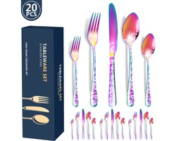 20-delig roestvrijstalen bestek - serviesset - serviesset 4 persoons - bestekset - RVS - Veelkleurig