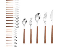 20-delige bestekset van roestvrij staal met houten handvat - Servies voor 4 personen met lepels, messen en vorken