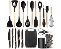 20-delige Keukengerei Set – Hittebestendig tot 230 °C / 446°F – Hoogwaardig Kunststof - BPA Vrij - Inclusief Turner, Spatel, Lepel, Borstel, Garde, Mes & Schaar - Complete Kookgerei Set