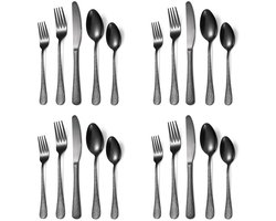20-delige Roestvrijstalen Bestekset - Gehamerd Zilverdesign Premium Bestekset in Westerse Stijl, Vaatwasmachinebestendig Geschikt Voor 4 Personen, Ideaal Voor Huishoudens, Bruiloften, Restaurants En Hotels - Zwart