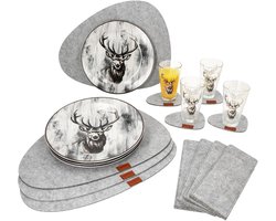 20-delige set ALOIS voor 4 personen - 12-delige vilten placemat 641-120 + 4x dinerborden 162746 + 4x glazen 163069