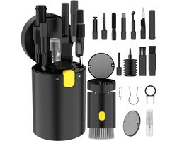 20-in-1 reinigingskit - Toetsenbord schoonmaakset - toetsenbord borstel - Voor Elektronica en Gadgets - Elektronica reinigingsset - Met Zachte en Stijve Borstelharen - Deep cleaning kit elektronica - Compact en Draagbaar-zwart