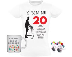 20 jaar Dames T-shirt + Koffiemok + Happy birthday bril - feest - grappig - verjaardag - cadeau - shirt