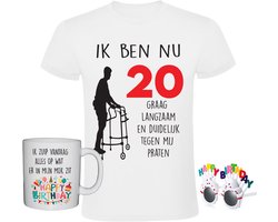 20 jaar Heren T-shirt + Koffiemok + Happy birthday bril - feest - grappig - verjaardag - cadeau - shirt