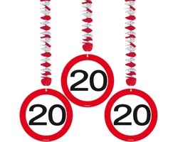 20 jaar verjaardag versiering rotorspiralen plafond - verkeersborden - 6x stuks - feestartikelen - papier