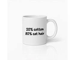 20% Katoen 80% Kattenhaar 330ml Mok - Grappige Kattenliefhebber Koffie Kop voor Huisdierbezitters