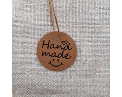 20 Kraft Cadeaulabels - Ronde Label Met Tekst Handmade En Smiley - Kartonnen Labels Met Jute Touwtje 20 cm - Kartonnen Etiketten