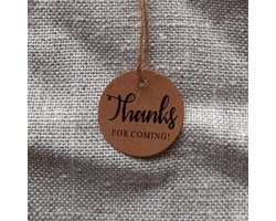 20 Kraft Cadeaulabels - Ronde Label Met Tekst Thanks For Coming - Kartonnen Labels Met Jute Touwtje 20 cm - Kartonnen Etiketten