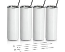 20 oz Slank Recht Roestvrij Staal Blanco Sublimatie Tumbler - Met Deksel en Stro Halm - 4 Pack