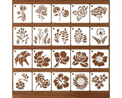 20 Pcs Verf Sjablonen - Bloem Reusable Plastic Stencils voor Knutselen - Meubels - Muur - Scrapbooking - DIY Verf - Houten Meubels - 7.5 x 7.5 cm