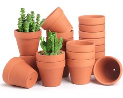20 ronde kweekpotten terracotta met afvoergat 4.5 x 4.5 cm klein formaat herbruikbaar voor vetplanten
