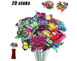 20 stuks 3D vlinder op stok- vrolijke vlinders op stokken -Kunstvlinder op spies voor decoratie - zowel binnen als buiten - 3D vlinder decoratie spies - Decoratieve items voor terrassen patio's en feestdecoraties