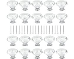 20 Stuks 40mm Diamant Deurgrepen, Kristallen Ladeknoppen met Schroeven, Glazen Kastknoppen voor Thuis en Kantoor, Modern en Stijlvol Design
