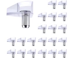 20 stuks 5 mm planksteunpen, transparante plank ondersteunt studs met stalen pinnen, gereedschapsvrije kaststeunen voor keukenkasten, boekenkasten, meubels, kledingkastplanken plankhouder