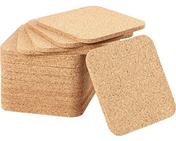 20 Stuks 5mm Dikke Houten Kurken Coasters - Absorberende Vierkante Onderzetters 10x10cm voor Drankjes en Tafelbescherming