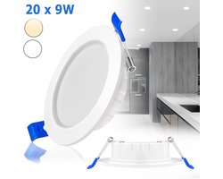 20 stuks 9W LED-inbouwspots 220V IP44 inbouwspots voor de badkamer Plafondspots LED voor badkamer woonkamer inbouwspots Ø90-100mm gatdiameter rond plat LED-spots - koud licht 2700-3200K