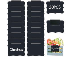 20 stuks- Etikettenmap- Categorie-etiket - Prijs-etiket - Etikethouder voor mandjes - Uitwisbaar - Geschikt voor opbergmandjes - Houten frame - Mandje - Zwart - 8,9*7 cm