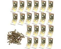 20 stuks gele hoekverbindingen van 90 graden, gegalvaniseerd, hoekklemmen voor kastplankondersteuning met schroeven, ideaal voor meubels en wandplanken (25 x 25 x 15 mm)