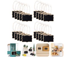20 stuks Hangende Labels - Mini Schoolbord - Prijskaartje - Plantenlabel - Tafelnummerkaartje - Handgeschreven Berichtenbord - Herbruikbaar - Houten Presentatiebord - Voor Merchandise, Planten, Cadeaus, Feestjes, Eettafels (8,5*6cm - Zwart)