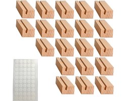 20 Stuks Houten Fotohouders voor Tafelkaarten bij Bruiloften en Feesten met Dubbelzijdige Lijm en Menu Kaart Houder Functie