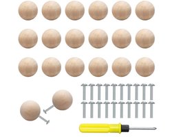 20 Stuks Houten Meubelknoppen - Kogelvormige Kastgrepen voor Kasten en Laden