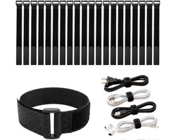 20 stuks - Kabelbinders met klittenband - Kabelorganizers - Verstelbare kabelbinders - Kabelbundels - Multifunctionele kabelbinders - Herbruikbaar - Voor het bundelen en organiseren van kabels - Zwart - 2,5 x 30 cm - voor keukenapparatuur en woningen