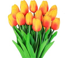 20 stuks kunstmatige tulpen - Kunstbloemen - Tulpenboeket - Nepbloemen decoratie voor vaas, bruiloft, feest, huis, tafeldecoratie, geel