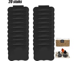 20 stuks - Labelhouder - Prijslabels - Labelklemmen - Zwarte Wisserbare Etiketten - voor Buffet Keuken en Winkel - Herbruikbaar - 8,7x7cm