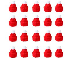 20-stuks Mini gebreide kerstmutsen - Mini gebreide mutsen - Mini poppenmutsen - Vingerkerstmutsen - Kerstmanmutsen - Kerstversiering - 4,5*3cm - Geschikt voor kerstbomen, sneeuwmannen, doe-het-zelf kunst en knutselen - Rood, Wit