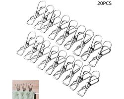 20 stuks - Multifunctionele winddichte wasknijpers - kledingrek van roestvrij staal - duurzame metalen klemmen - voor kleding, handdoeken en wasgoed - 4.5×1.2×2.4cm - zilver